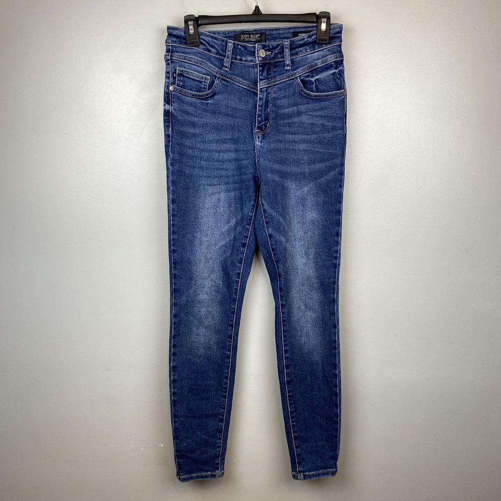 Judy Blue Jeans Womens 5/27 Blue Skinny Fit Stretch Denim Faded Mid Rise JB88364